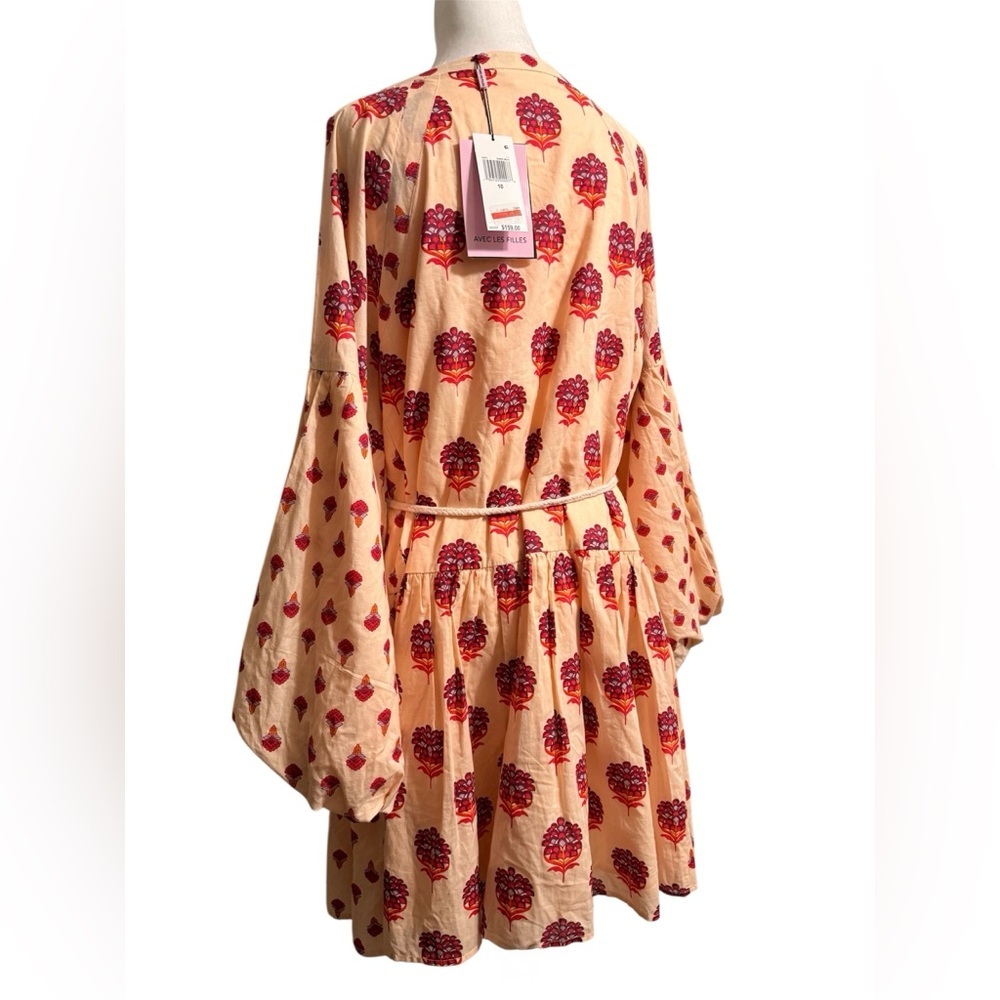 Avec Les Filles, Boho Mini Dress with Balloon Sleeves, Size 10 NWT - Picture 7 of 8